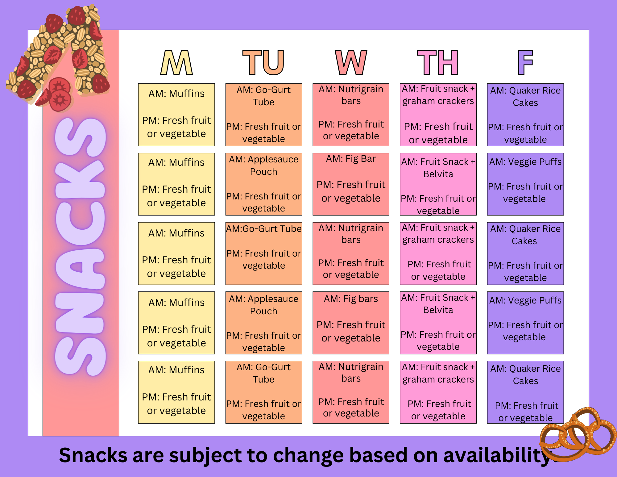 Sample Snack Menu St. Thomas Aquinas Catholic Parish College